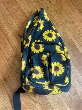Sunflower Print Black Sling Bag